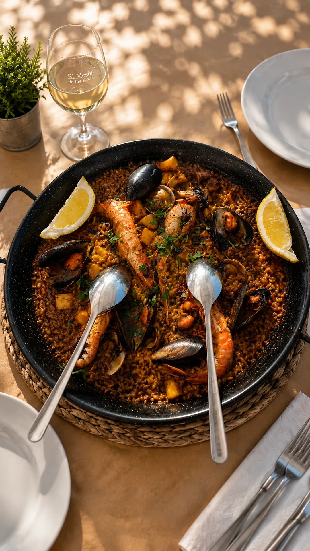 Paella mediterránea en restaurante de Blanes cerca de la playa